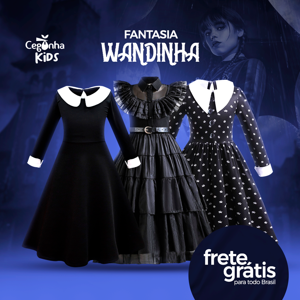 Fantasia Wandinha Addams Adulto e Infantil – Vestido Netflix