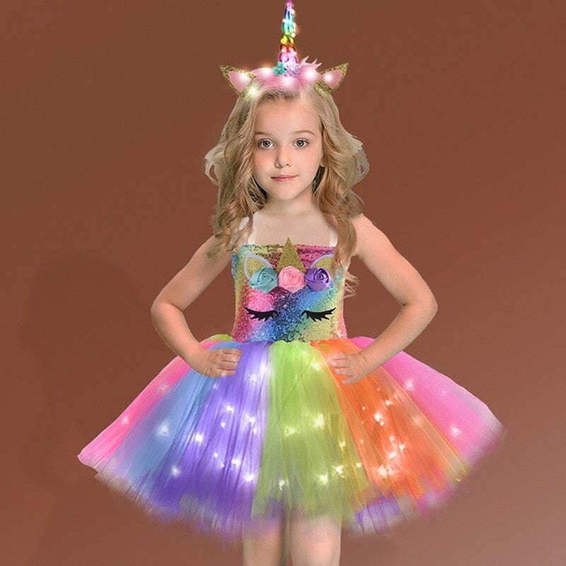 Vestido Fantasia Unicornio com Led fantasia101 cegonhakids 