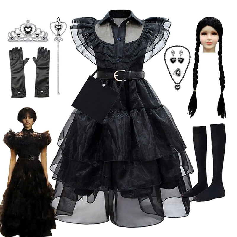 Fantasia Wandinha Addams Adulto e Infantil – Vestido Netflix